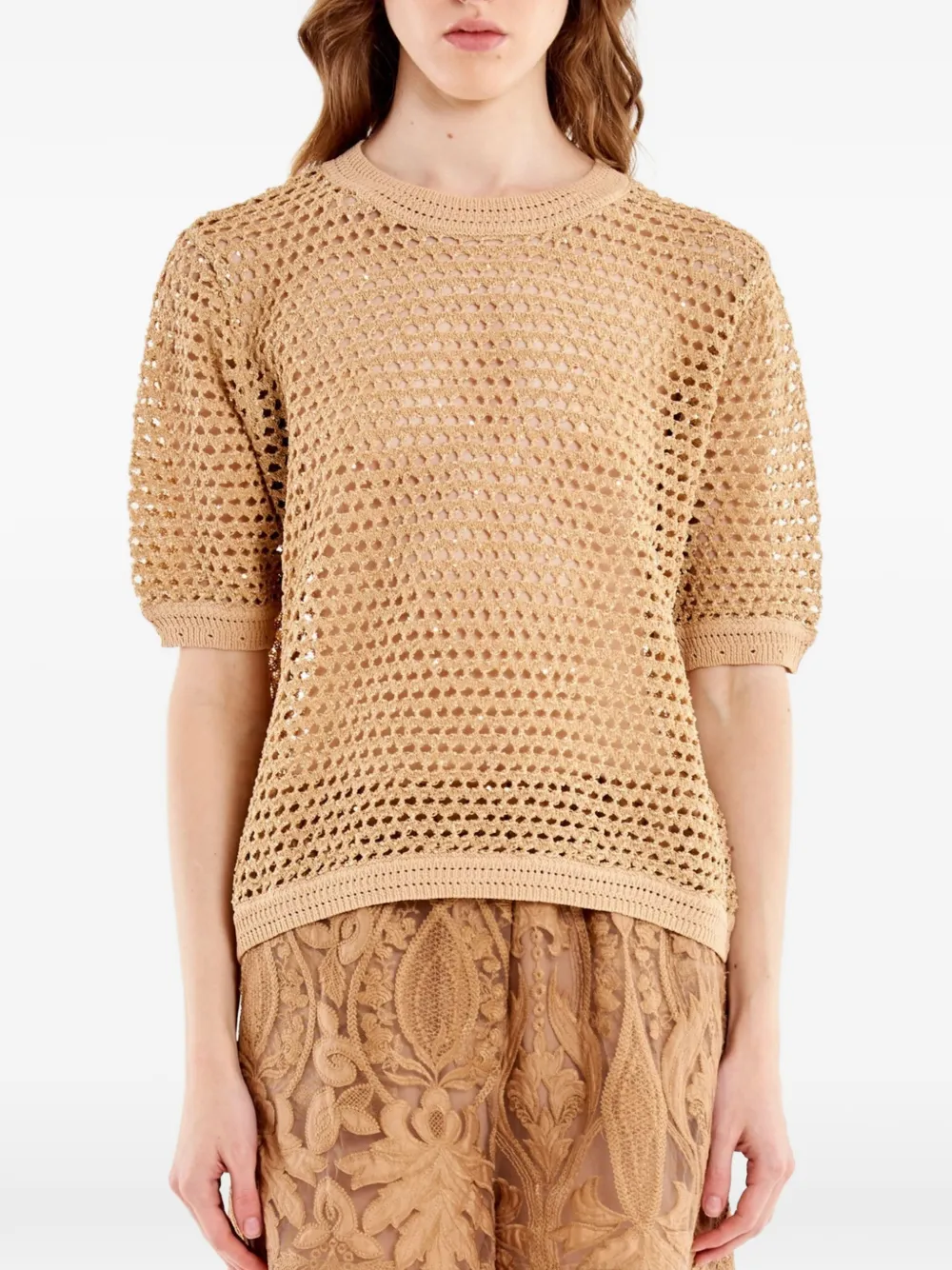 VICOLO open-knit short-sleeve sweater - Toni neutri
