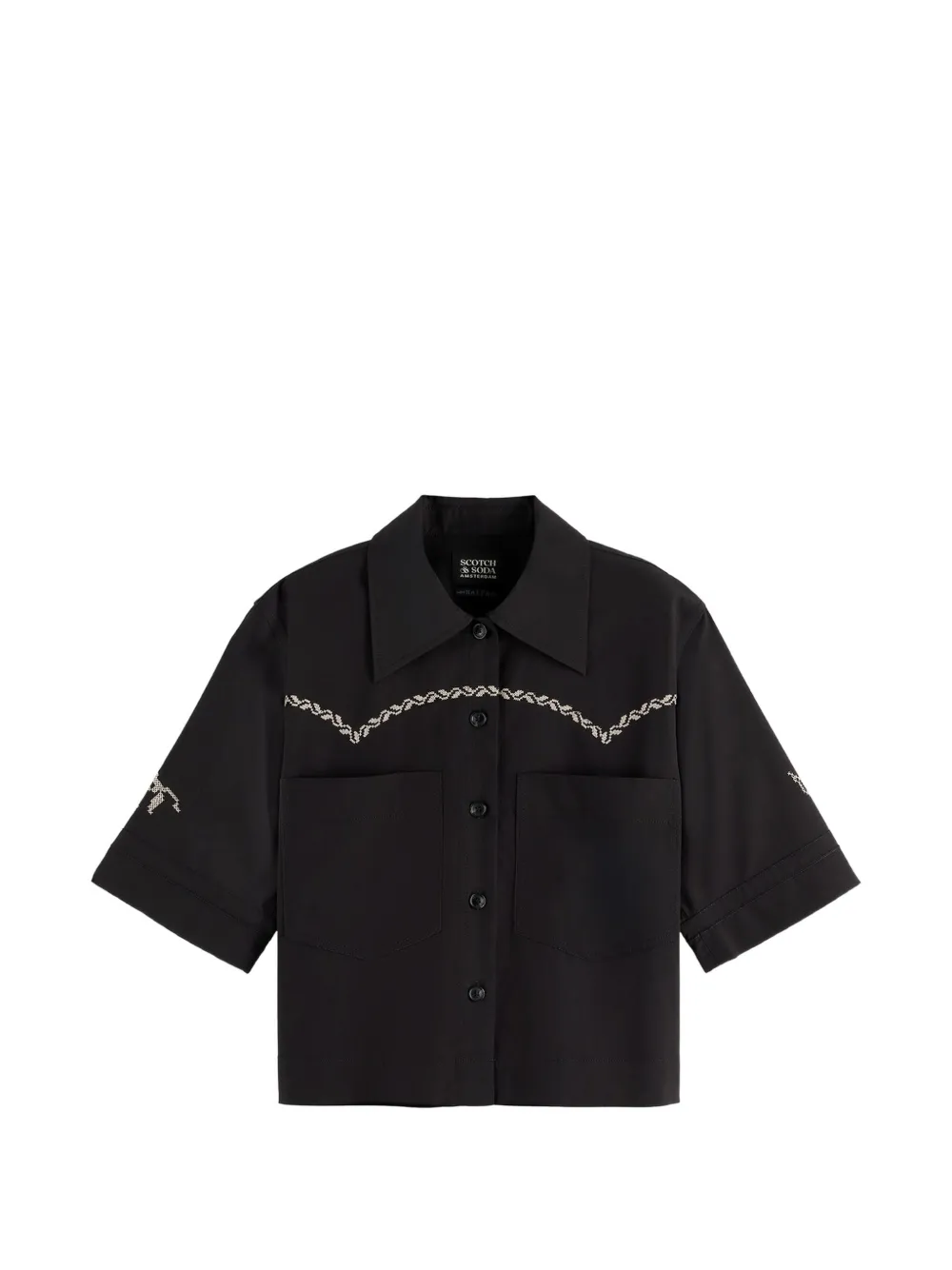 Scotch & Soda boxy-fit short-sleeved embroidered-detail shirt - Nero