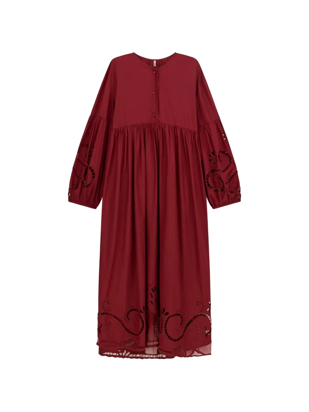 Liviana Conti Amina broderie anglaise gesmockte midi-jurk Rood