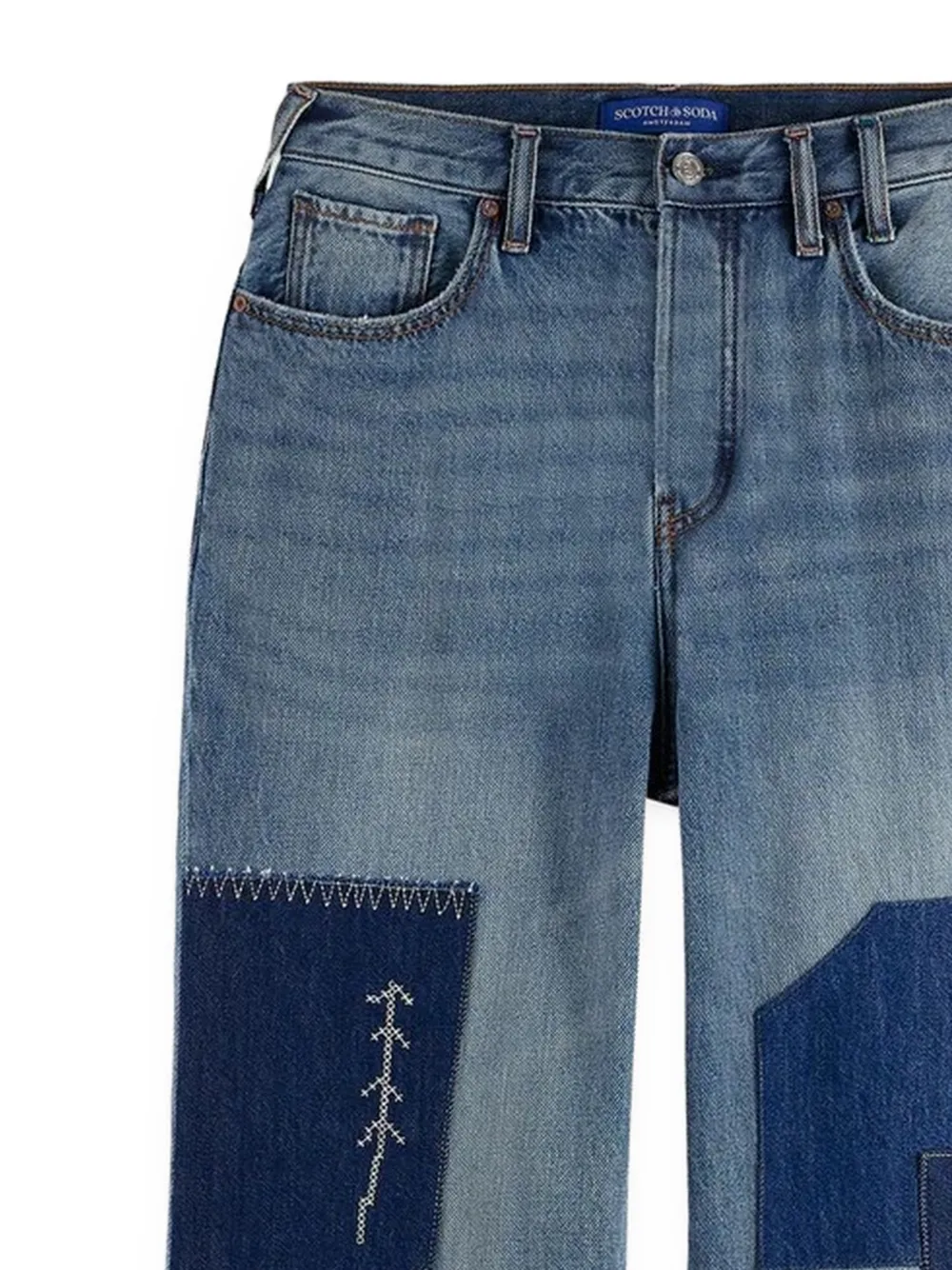  Scotch & Soda Vaqueros Acampanados Con Bordado Patchwork - Azul 