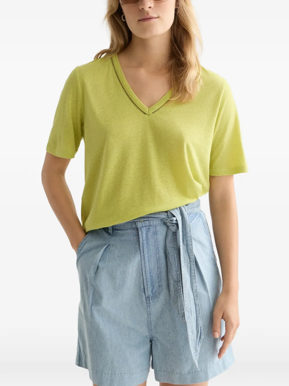 Scotch & Soda Opengebreid T-shirt met V-hals Groen
