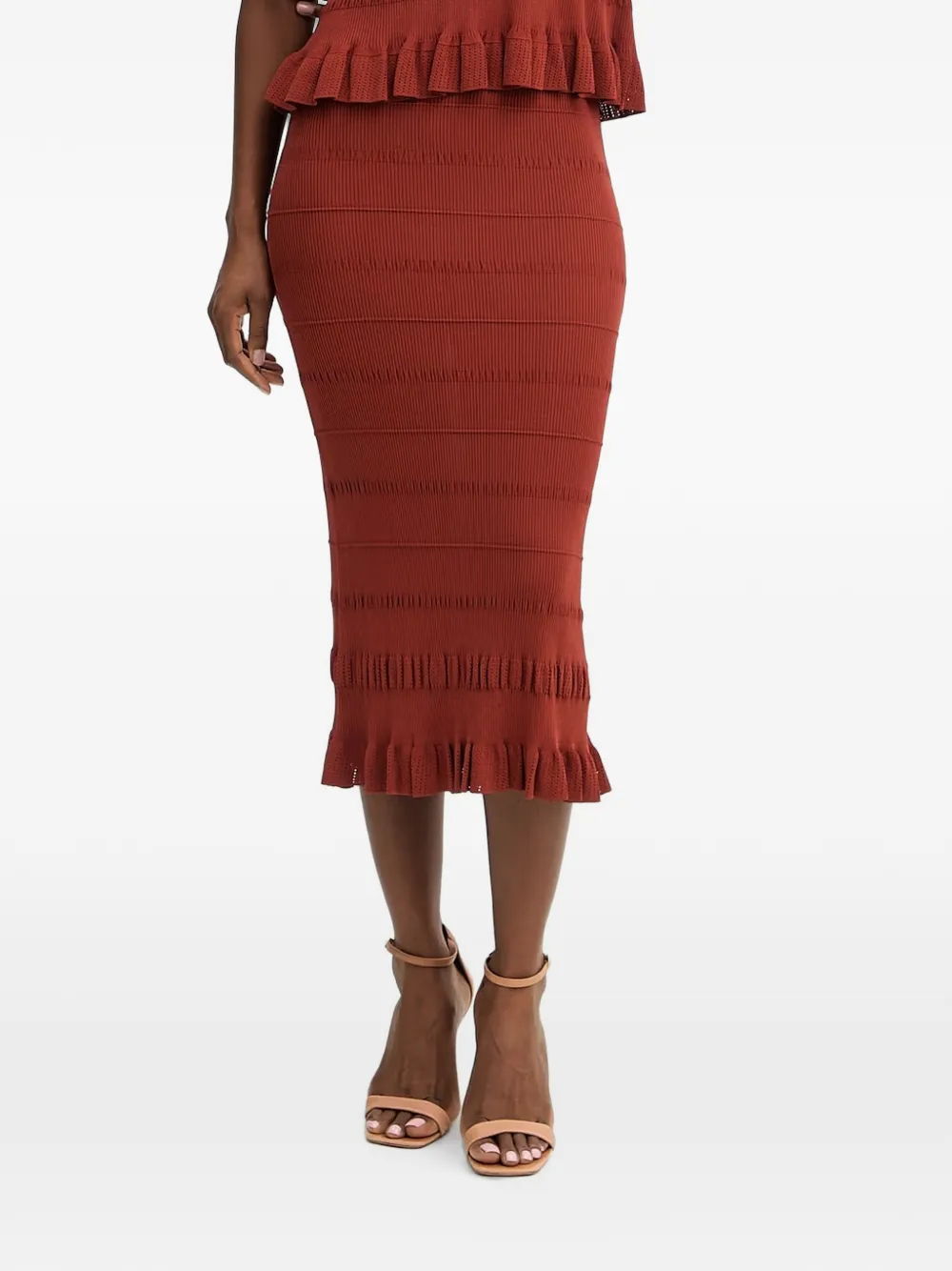 TWINSET ruffled pointelle-knit midi skirt - Rosso