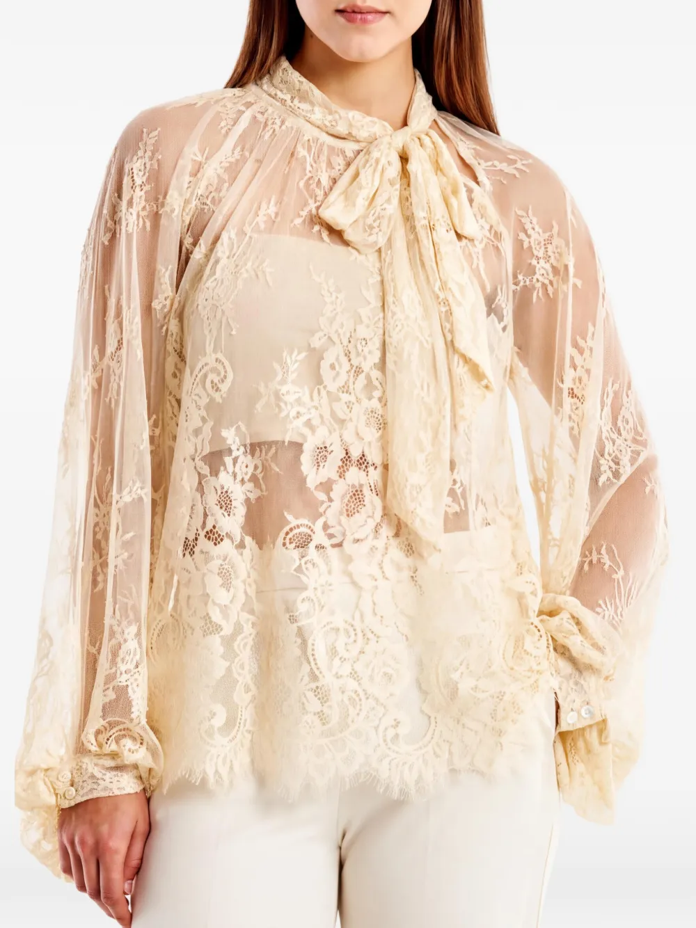 VICOLO lace-panelled pussy-bow blouse - Toni neutri