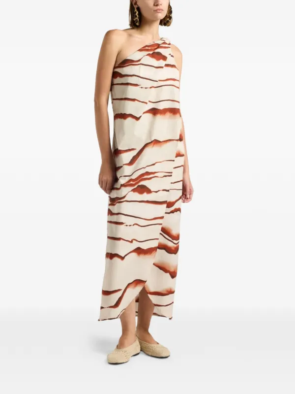 one shoulder abstract dress Pink Multi Abstract One-Shoulder Sash Maxi Dress | Womens | X-Large (Available in XXL, XS, S, M, L) | 100% Polyester