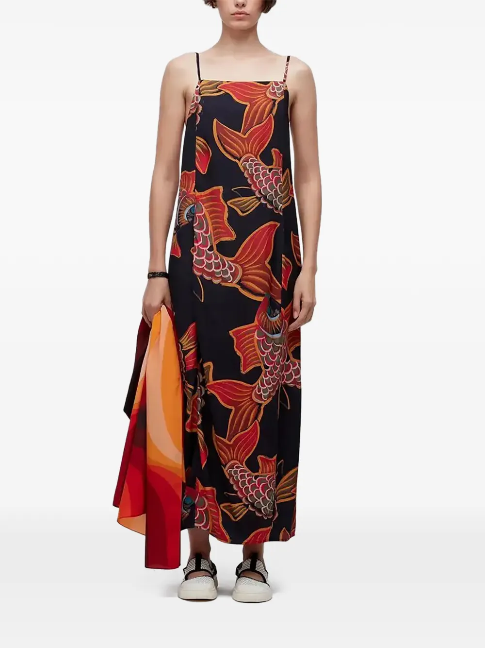 Osklen fish-print spaghetti-strap dress - Nero