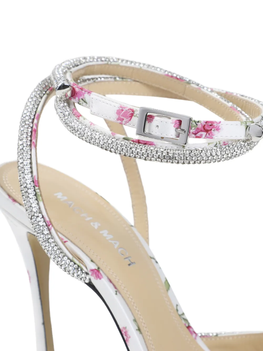 MACH & MACH Satijnen pumps verfraaid met bloemen Wit