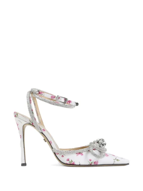 MACH & MACH Satijnen pumps verfraaid met bloemen