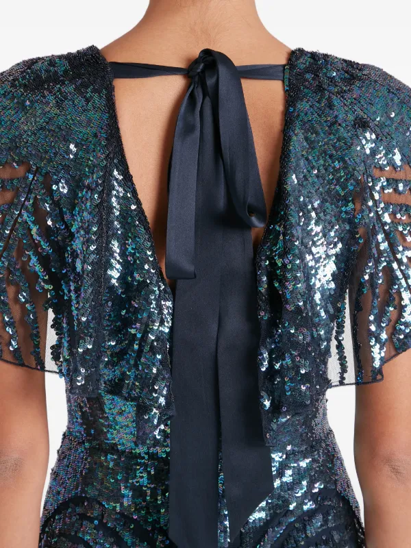 Temperley London Sequin v-neck Maxi Dress | Blue | FARFETCH