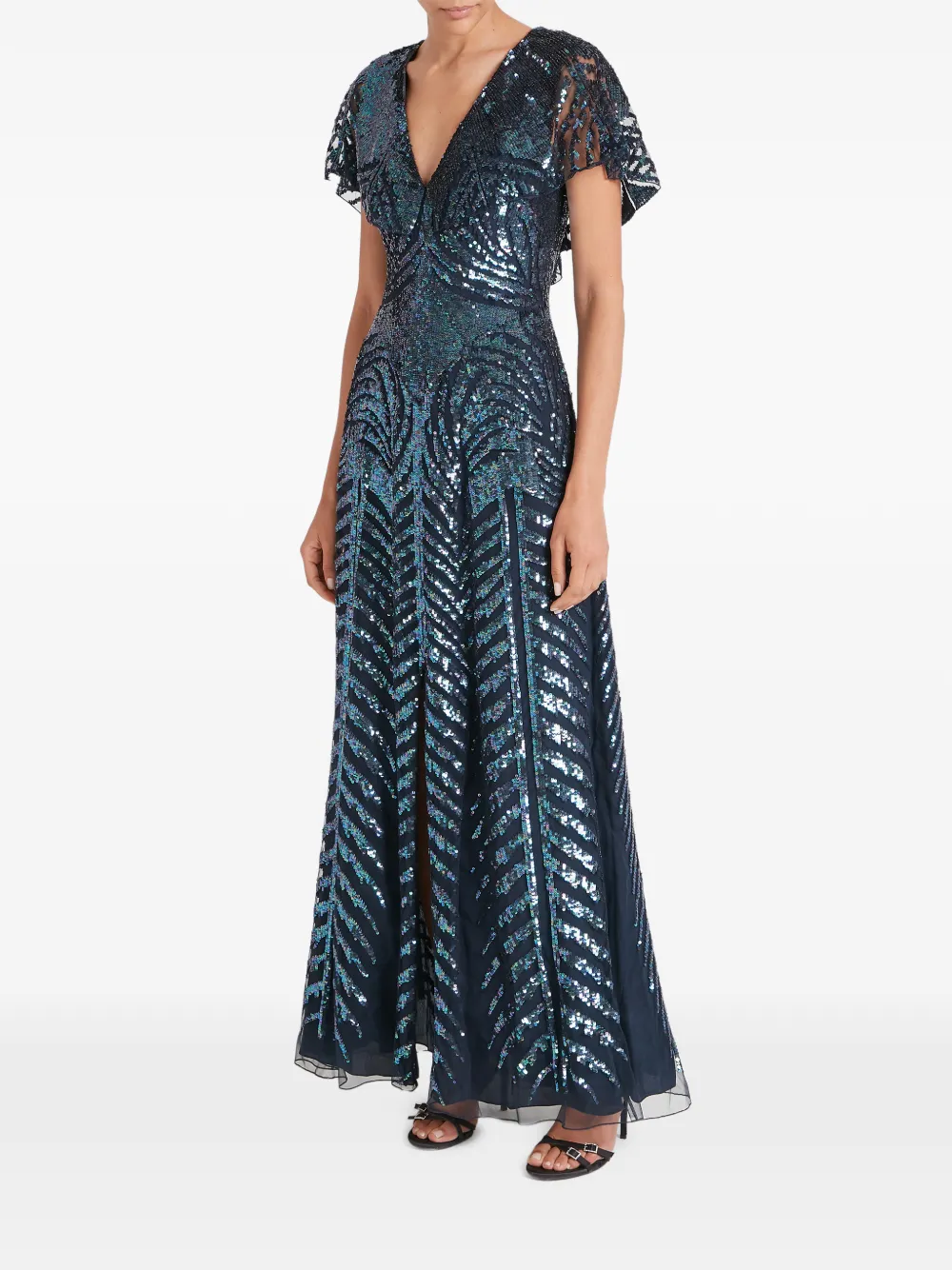 Temperley London Maxi-jurk met pailletten en V-hals Blauw
