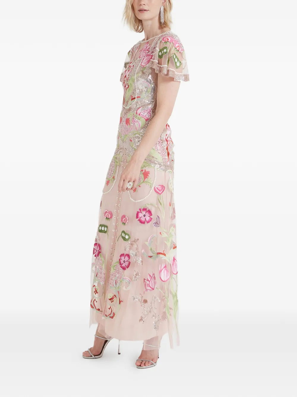  Temperley London Ostuni Floral-embroidered Sequin Gown - Neutrals 