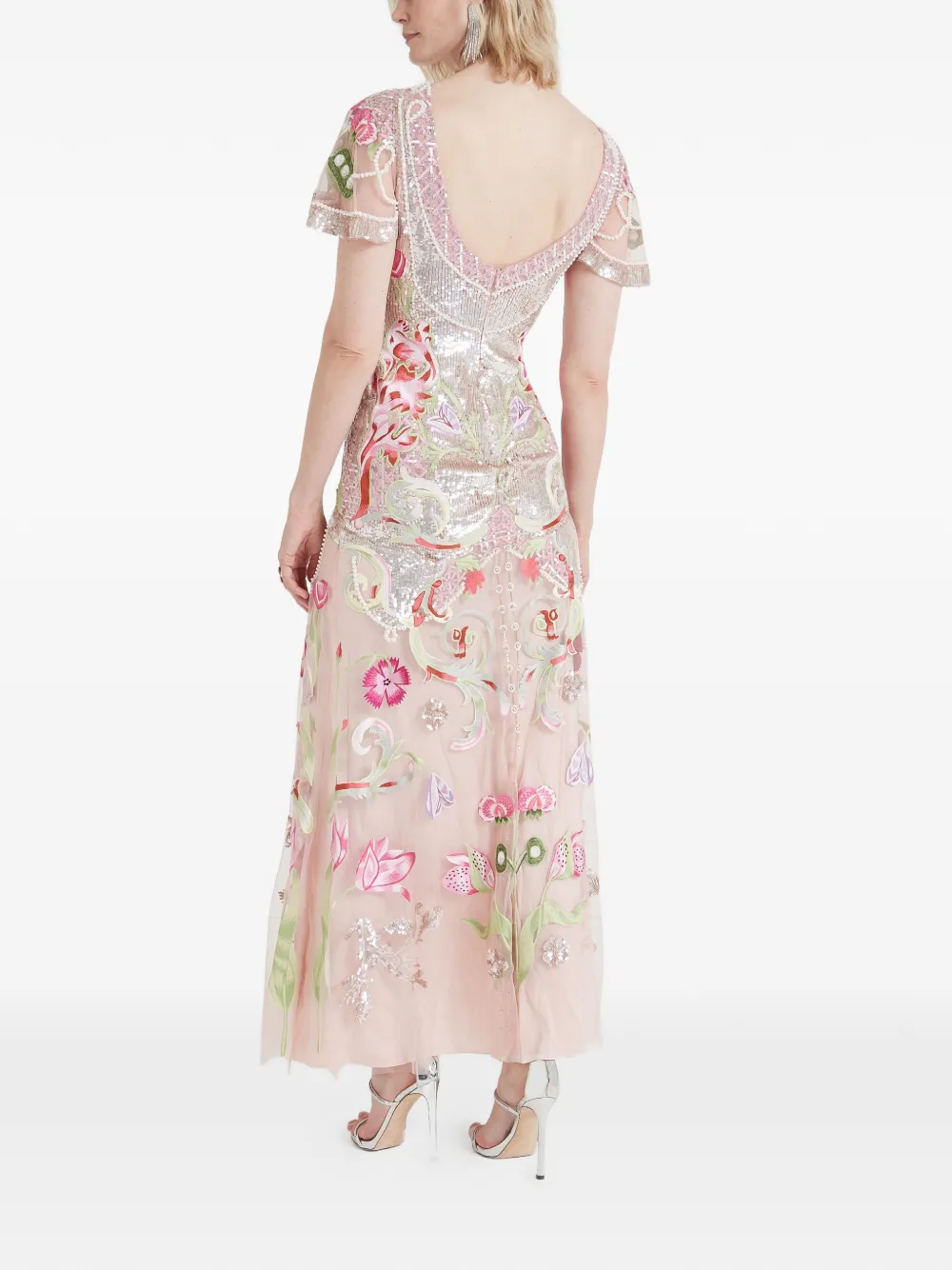 Temperley London Ostuni avondjurk met geborduurde bloemen en pailletten Beige