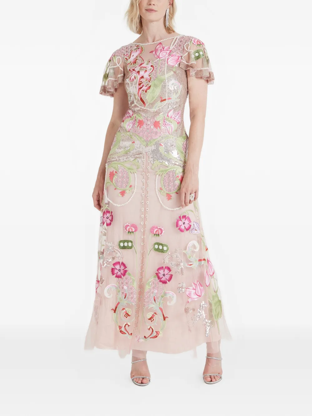  Temperley London Ostuni Floral-embroidered Sequin Gown - Neutrals 