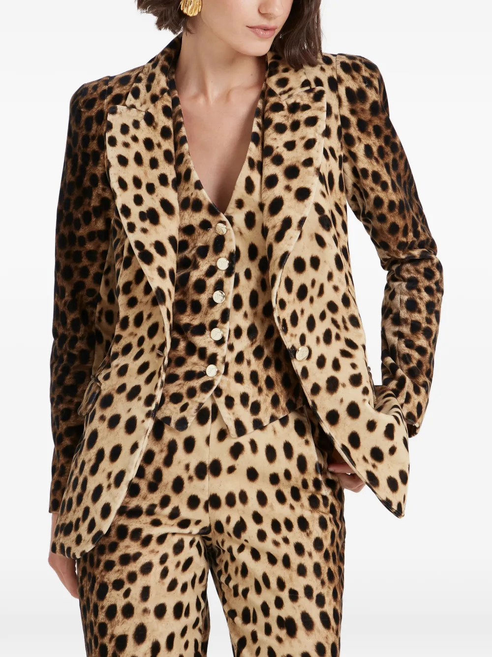 Temperley London Nemera blazer met enkele rij knopen en luipaardprint Beige