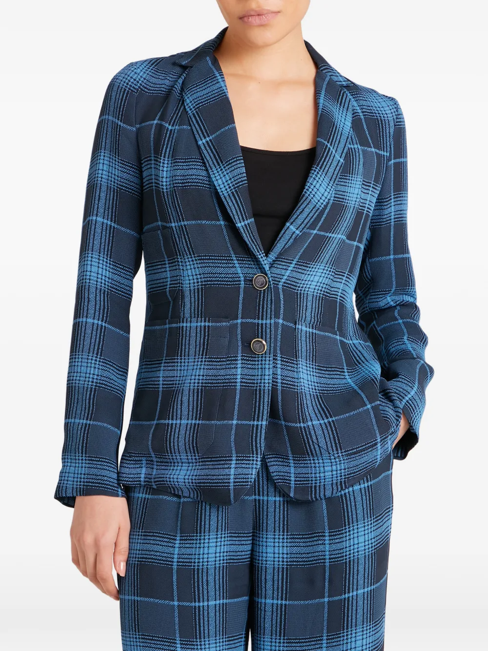  Temperley London Plaid Button Plath Jacket - Blue 
