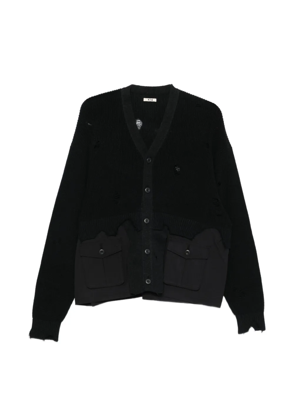 Khoki Distressed Pocket Cardigan In Black
