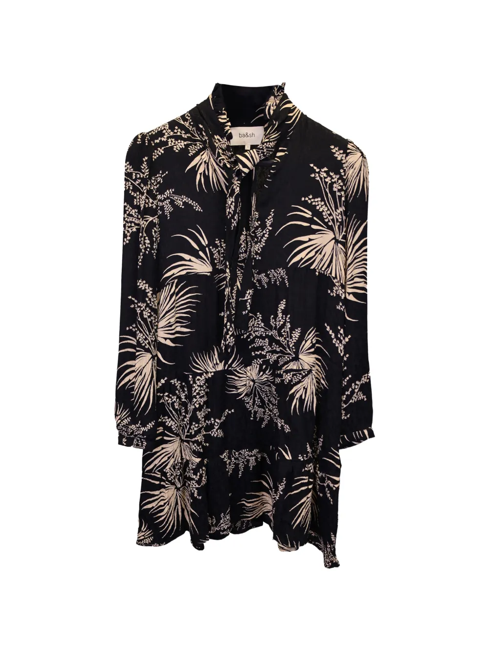 Ba&Sh tie-neck botanical-print mini dress - Nero