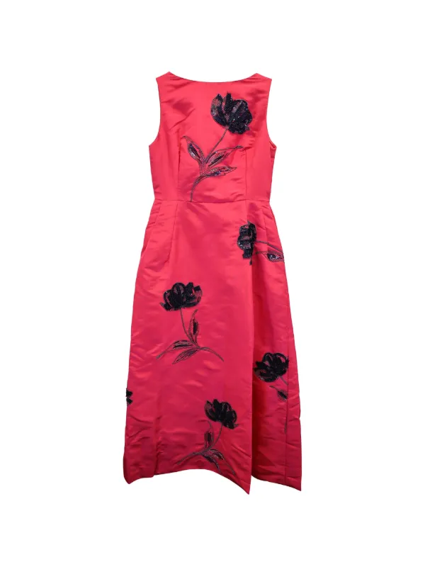oscar de la renta red floral dress Fall 2025