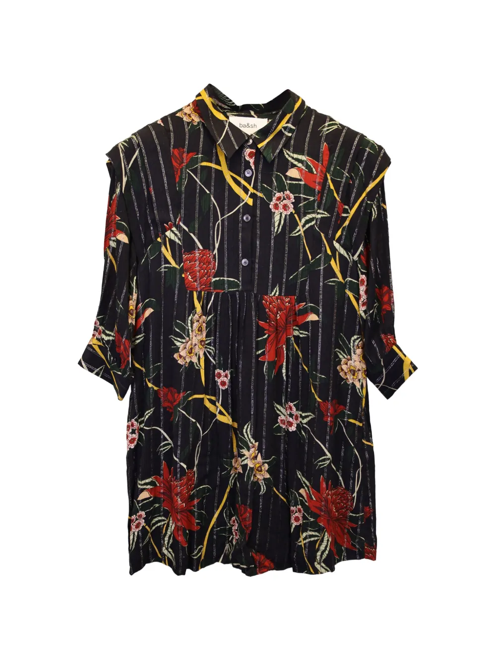 Ba&Sh floral-print striped mini dress - Nero