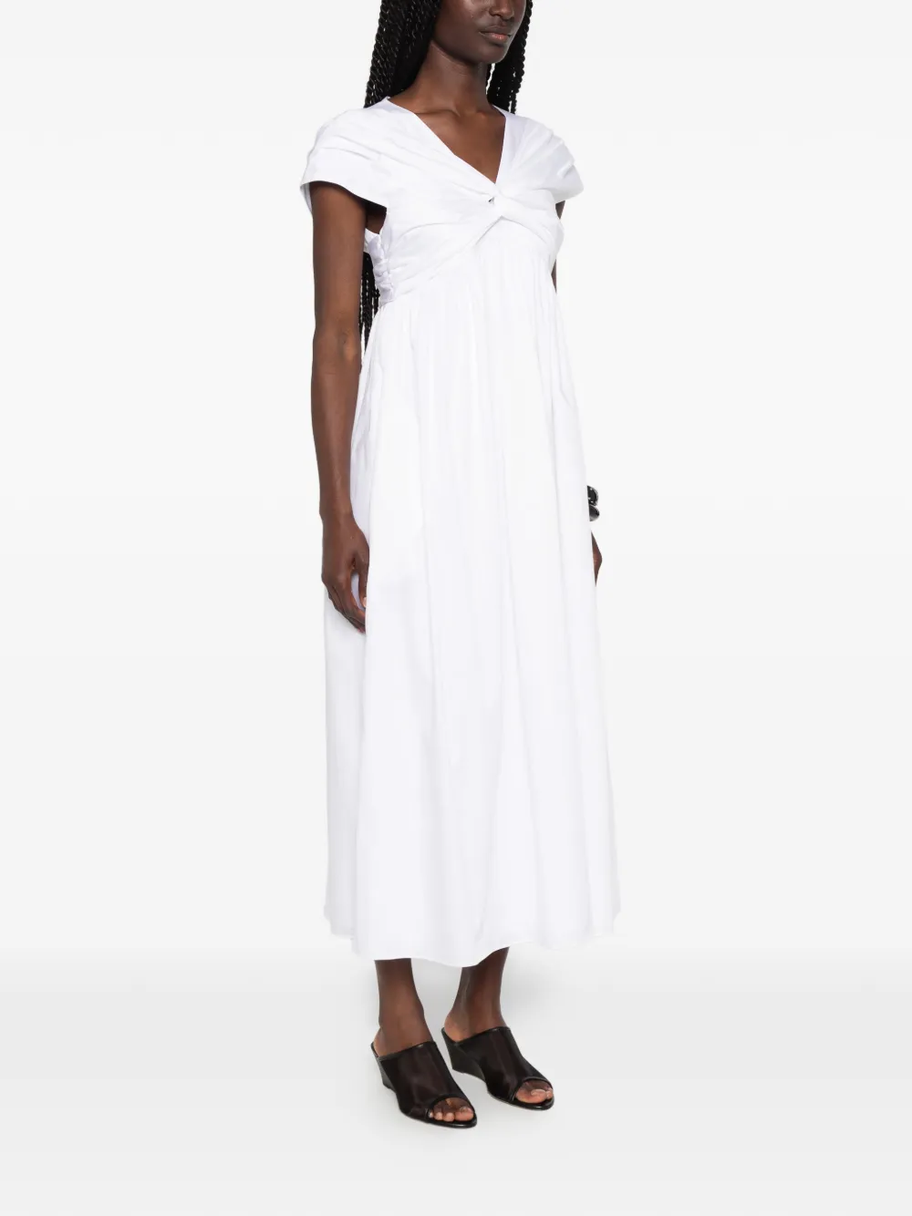 TOVE Rafelle Twisted- Detail Midi Dress in White, view 3