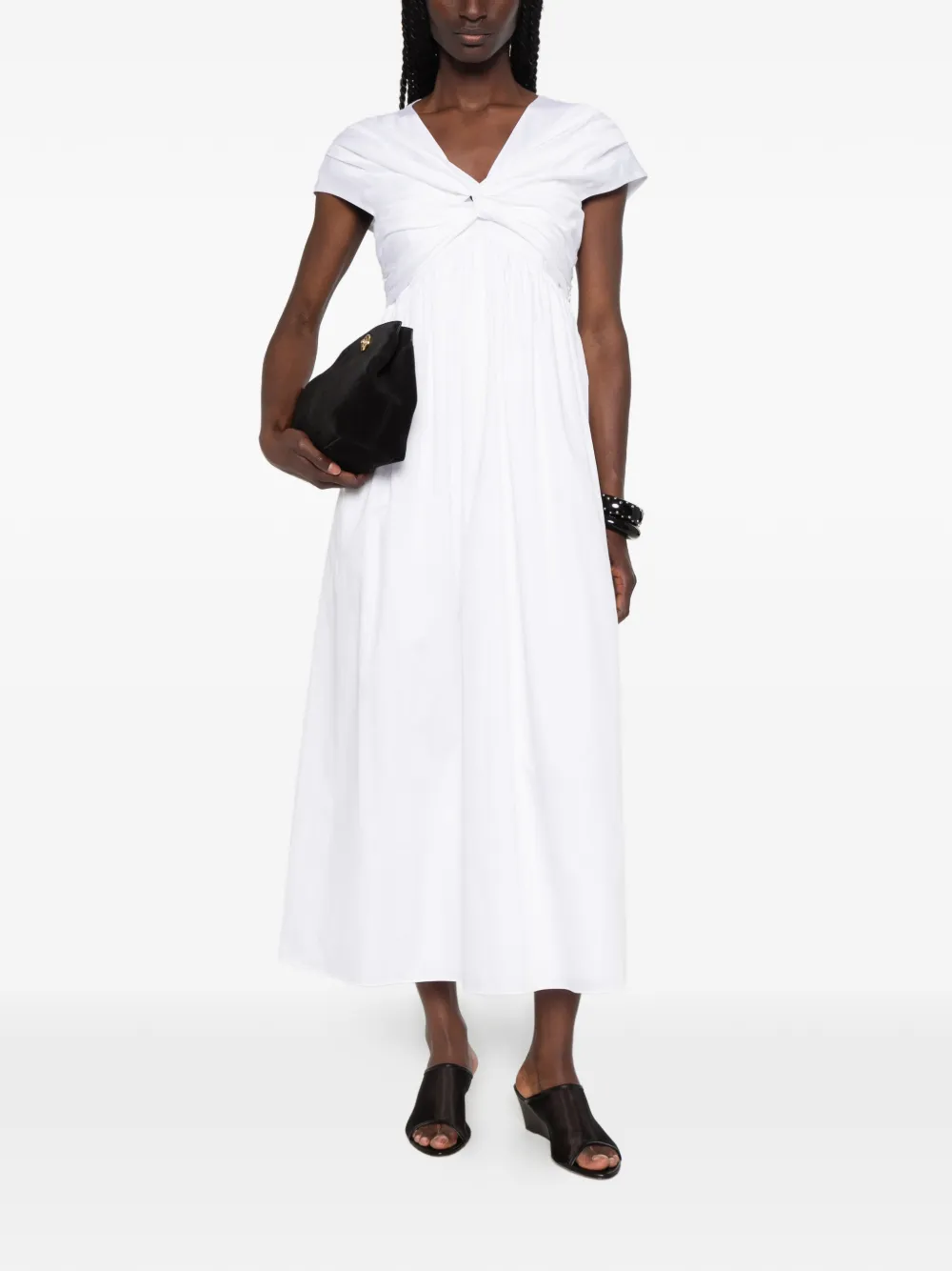 TOVE Rafelle Twisted- Detail Midi Dress in White, view 2