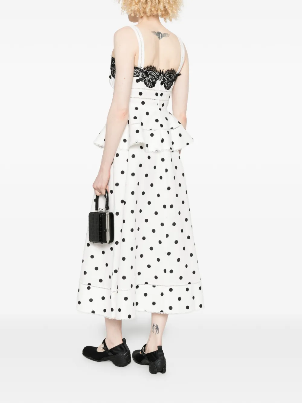Self-Portrait Maxi-jurk met stippen en kanten detail Wit