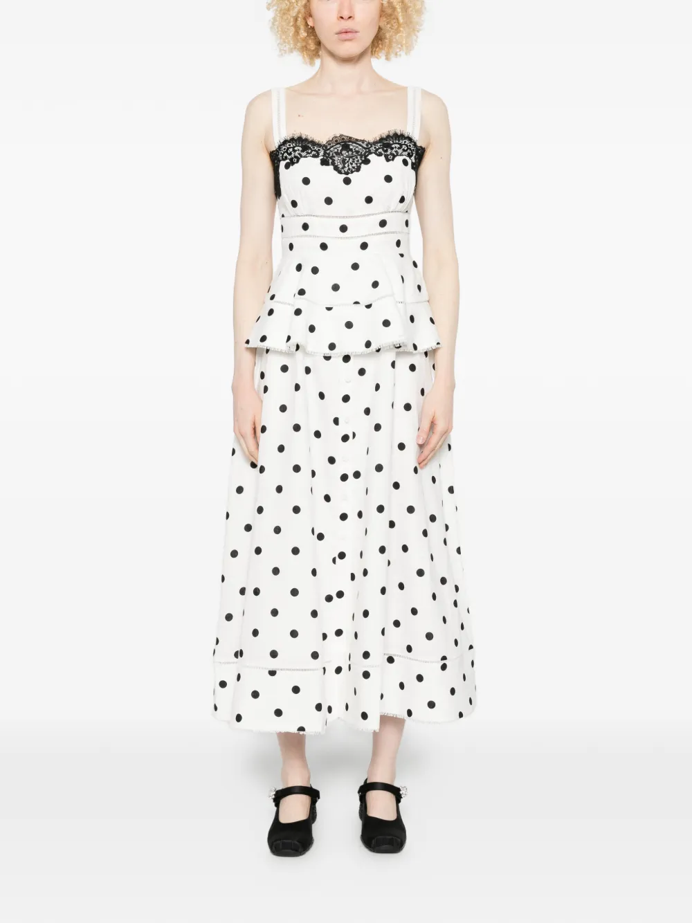 Self-Portrait Maxi-jurk met stippen en kanten detail Wit