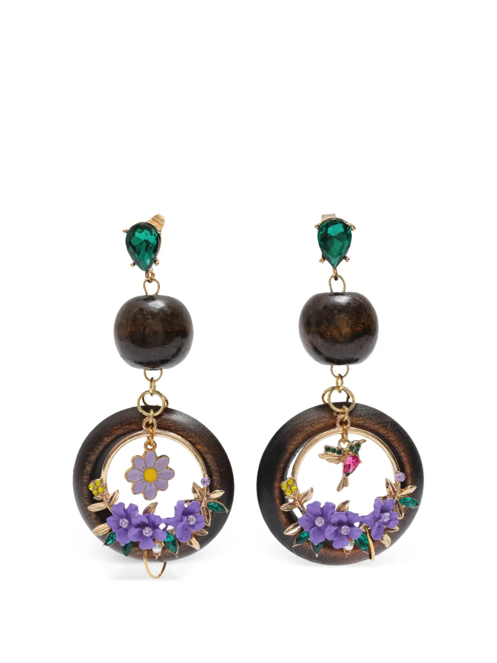 Amir Slama Bijoux Orecchini con pendente e decorazione a fiori - Oro