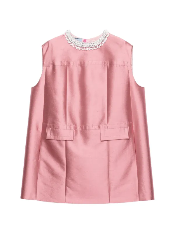 Prada Embroidered Double Shantung Dress, Woman, Begonia Pink, Size 40 Prada Embroidered Double Shantung Dress, Woman, Begonia Pink, Size 40
