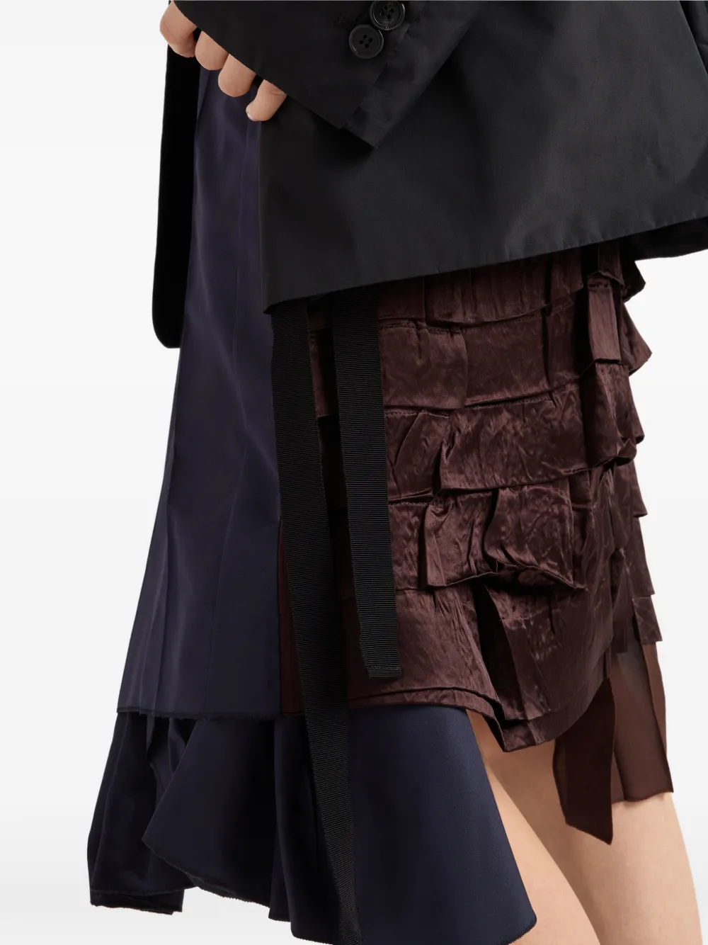 Prada Faille midi-rok met patchwork Bruin