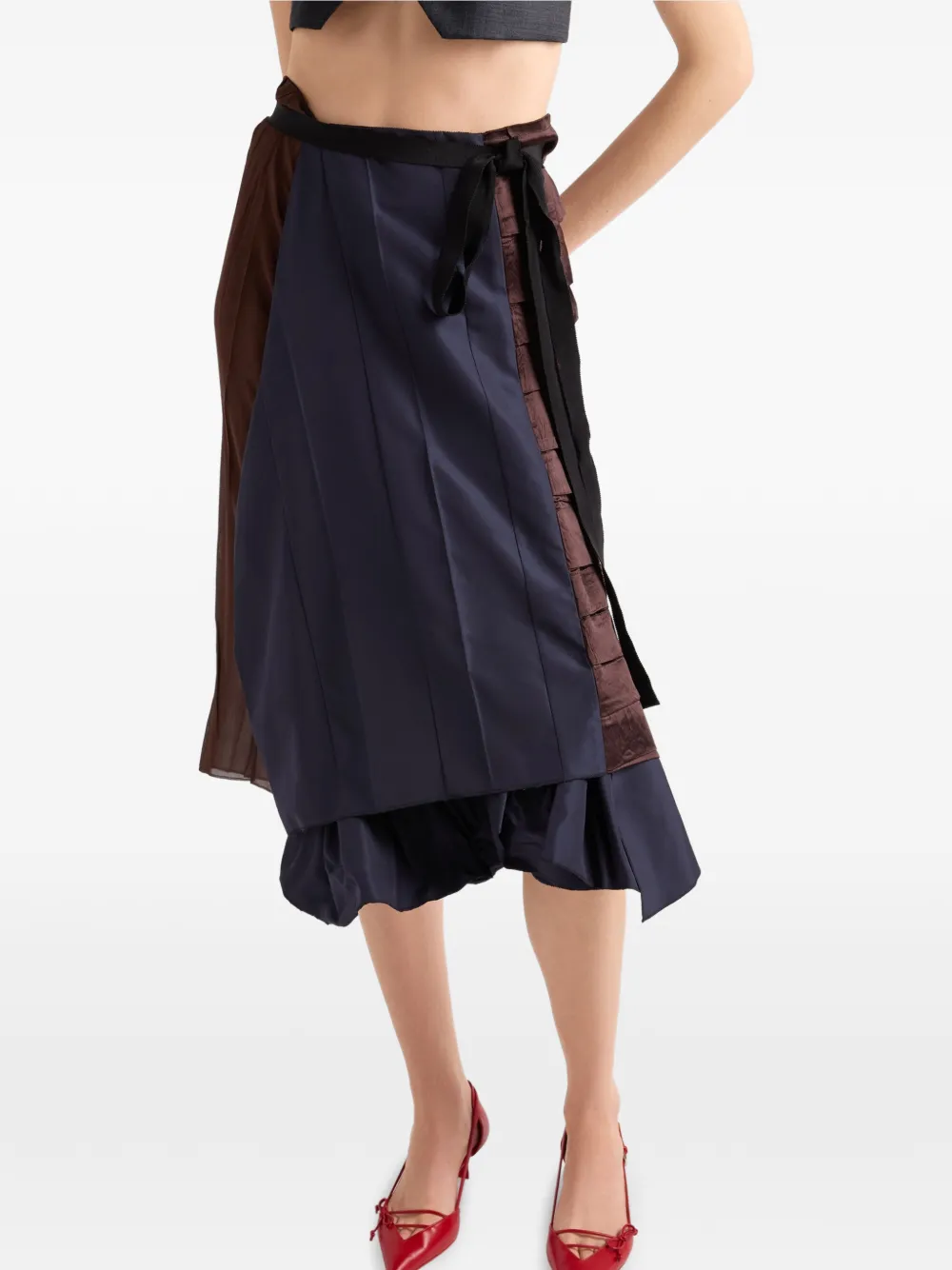 Prada Faille midi-rok met patchwork Bruin