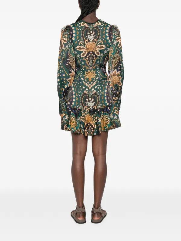farm rio printed mini dress FARM RIO Printed Linen Mini Dress Womens Small White Green Ruffle Strap Sheath