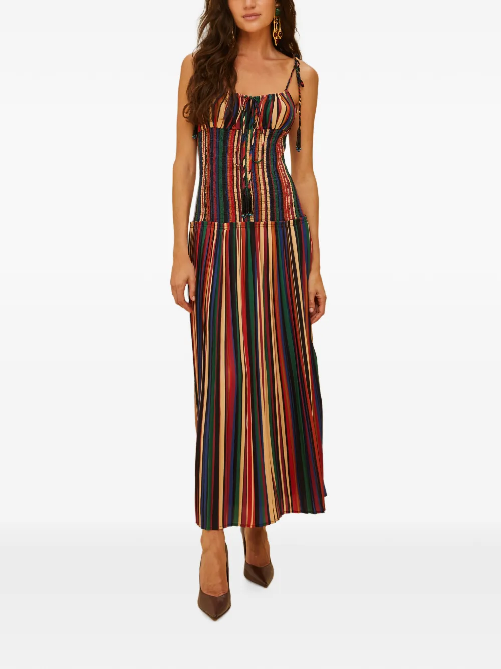 FARM Rio multicolor Pipa stripes midi dress - Yellow