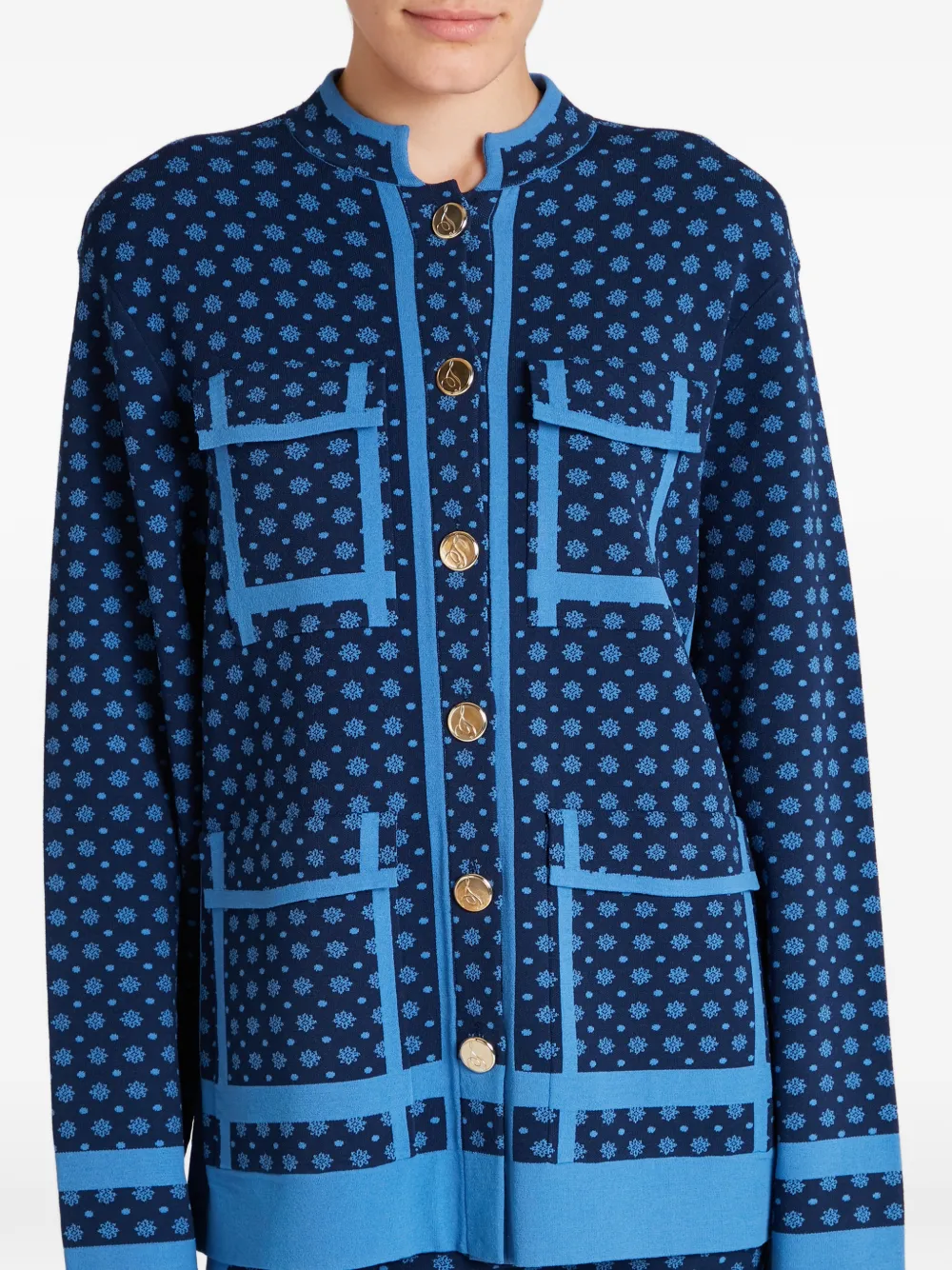  Temperley London Ditzie Floral-print Button Knit Jacket - Blue 