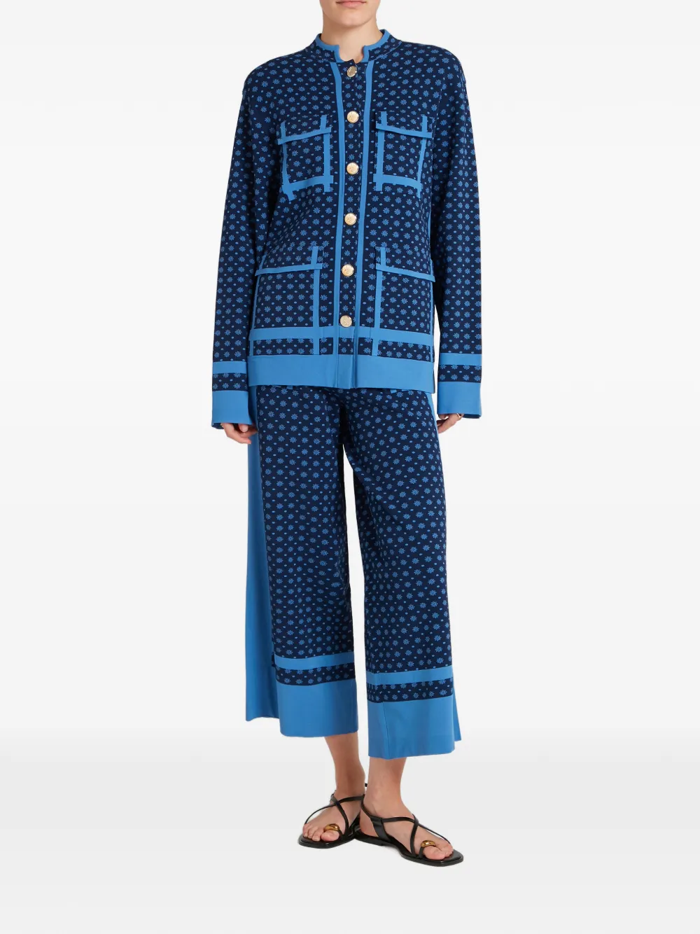  Temperley London Ditzie Floral-print Button Knit Jacket - Blue 