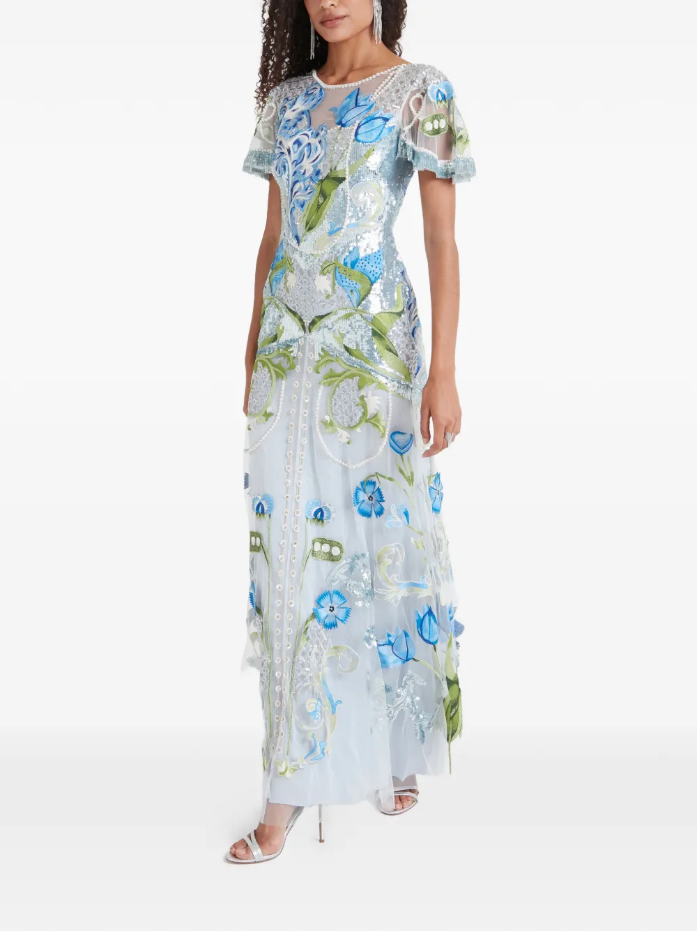  Temperley London Ostuni Sequin Floral Gown - Blue 