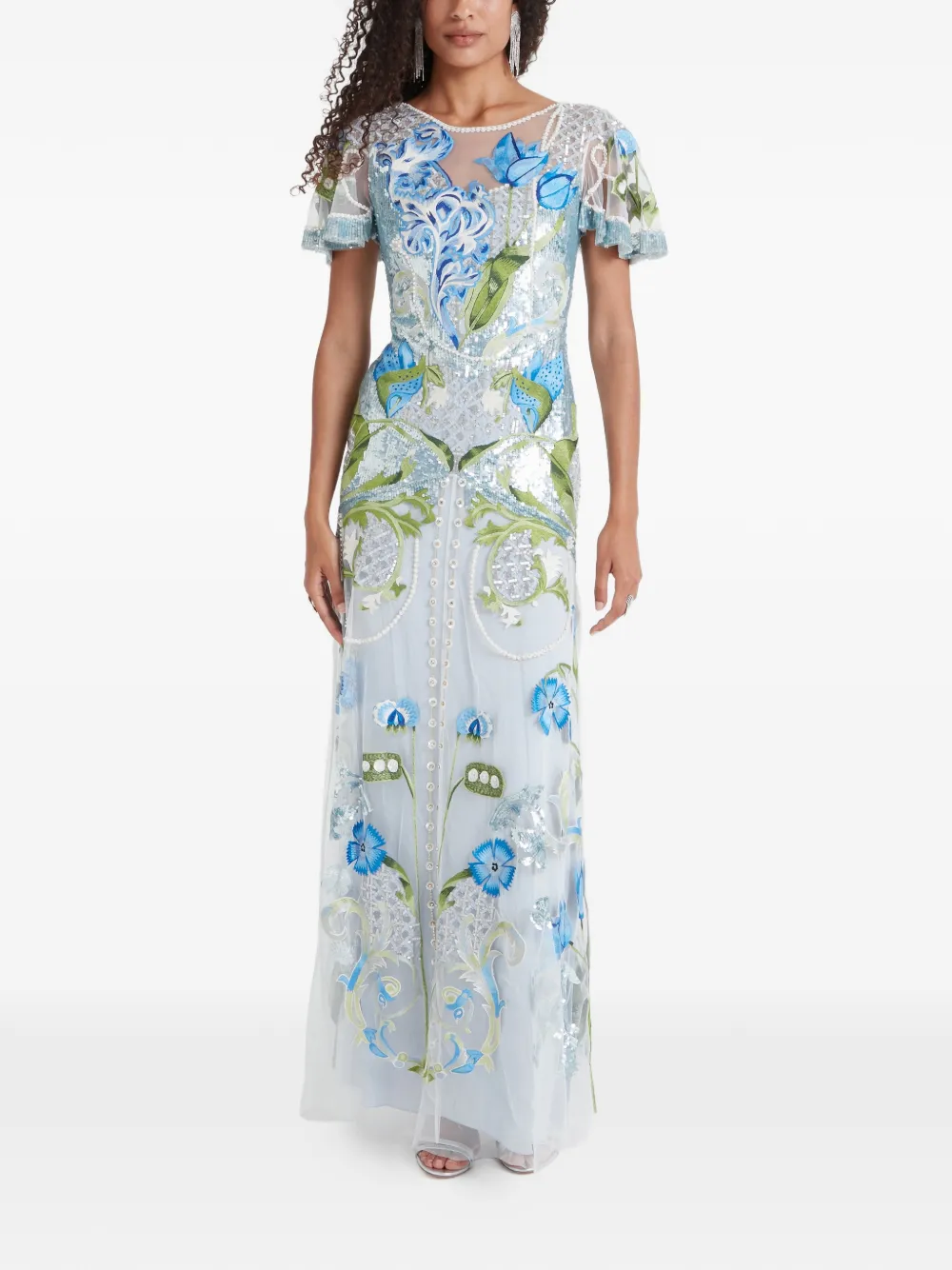  Temperley London Ostuni Sequin Floral Gown - Blue 