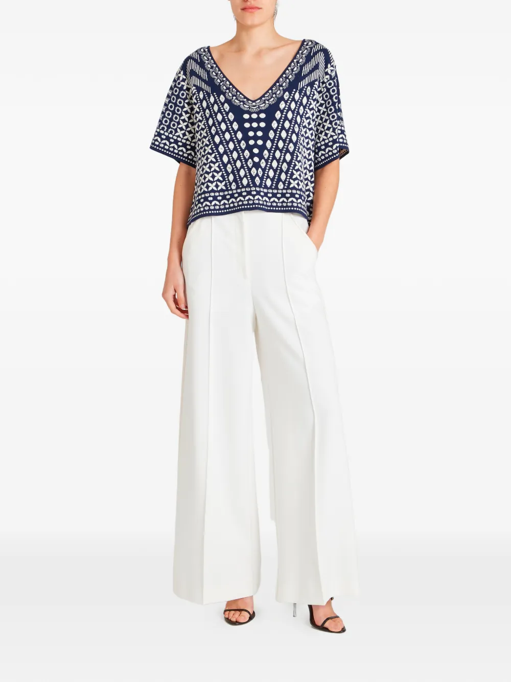  Temperley London Patterned V-neck Top - Blue 