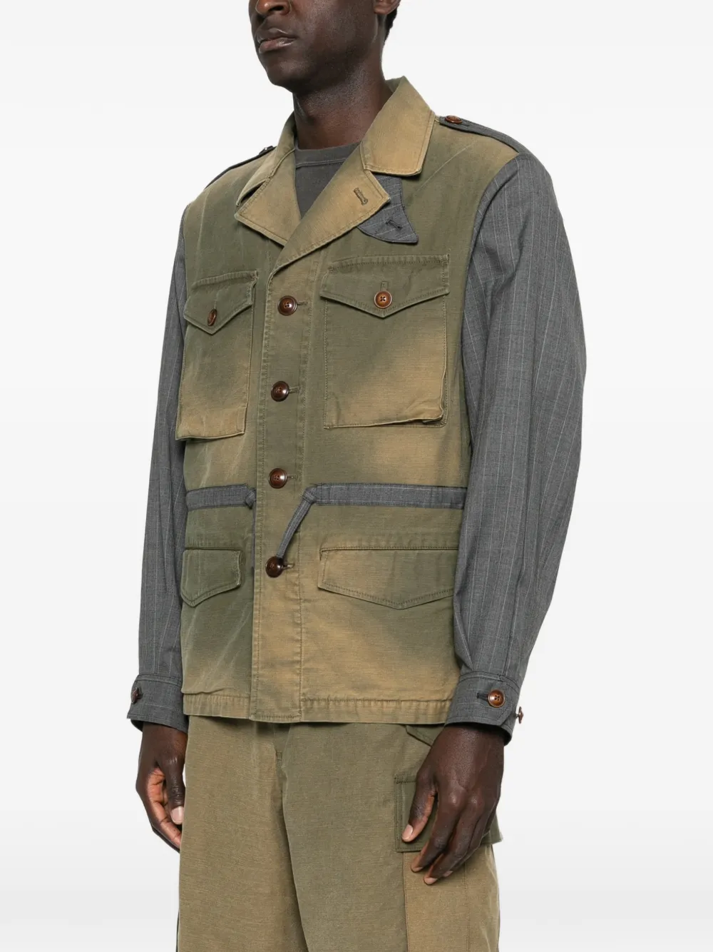  Khoki Pinstripe Panelled Jacket - Green 