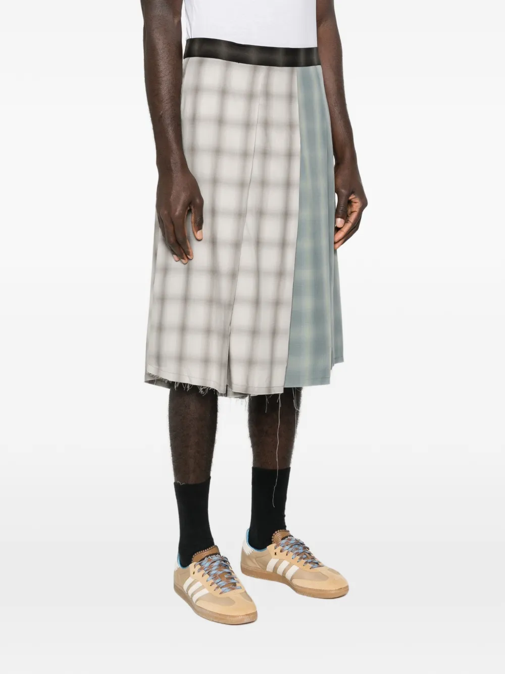  Song For The Mute Patchwork Check Shorts - Neutrals 