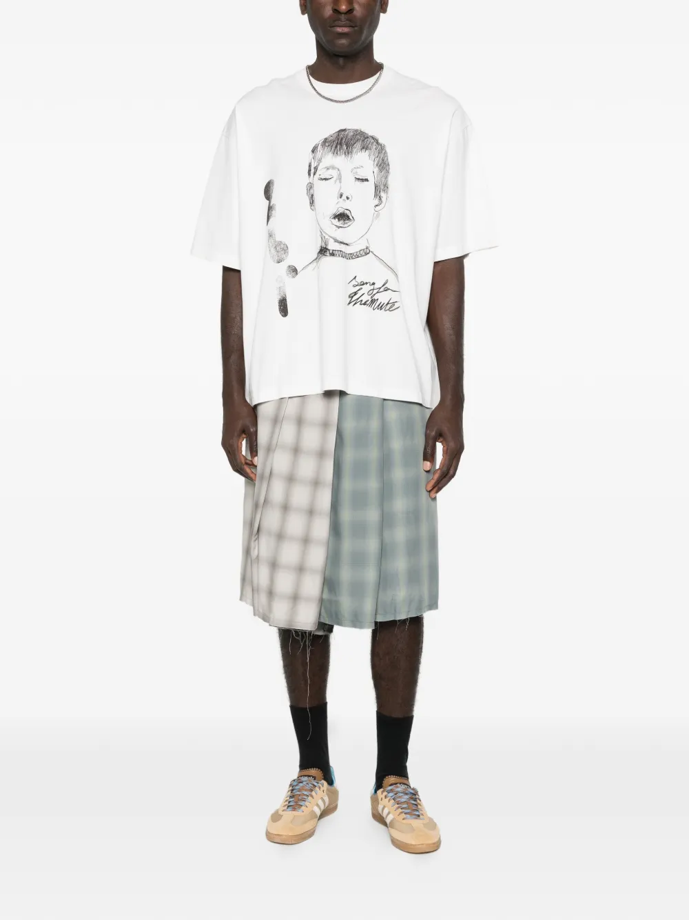  Song For The Mute Patchwork Check Shorts - Neutrals 