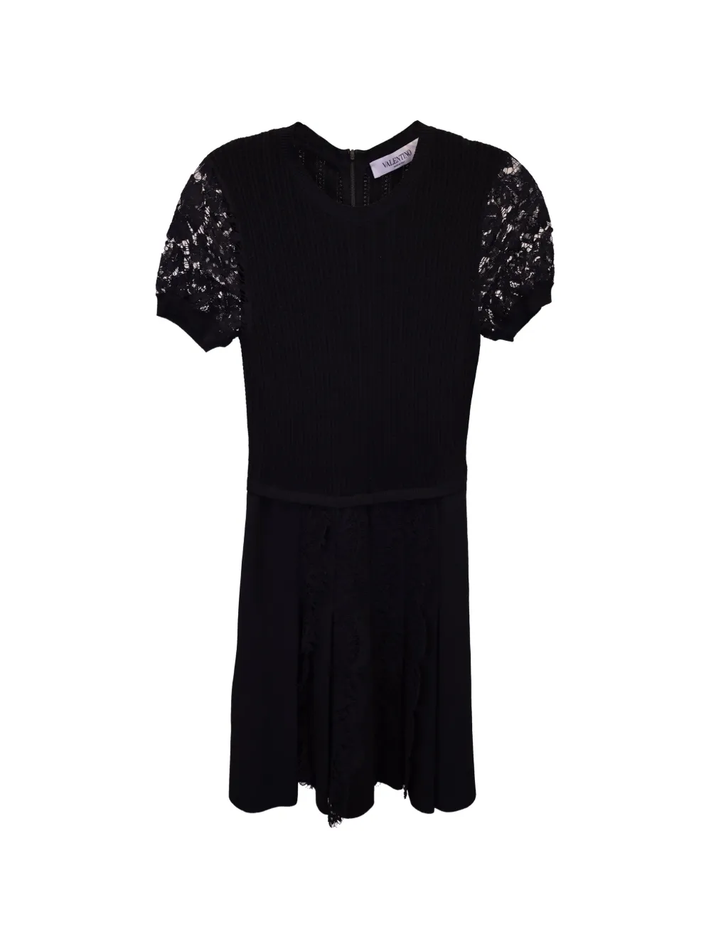 Valentino Garavani Pre-Owned lace-trim puff-sleeved dress - Nero