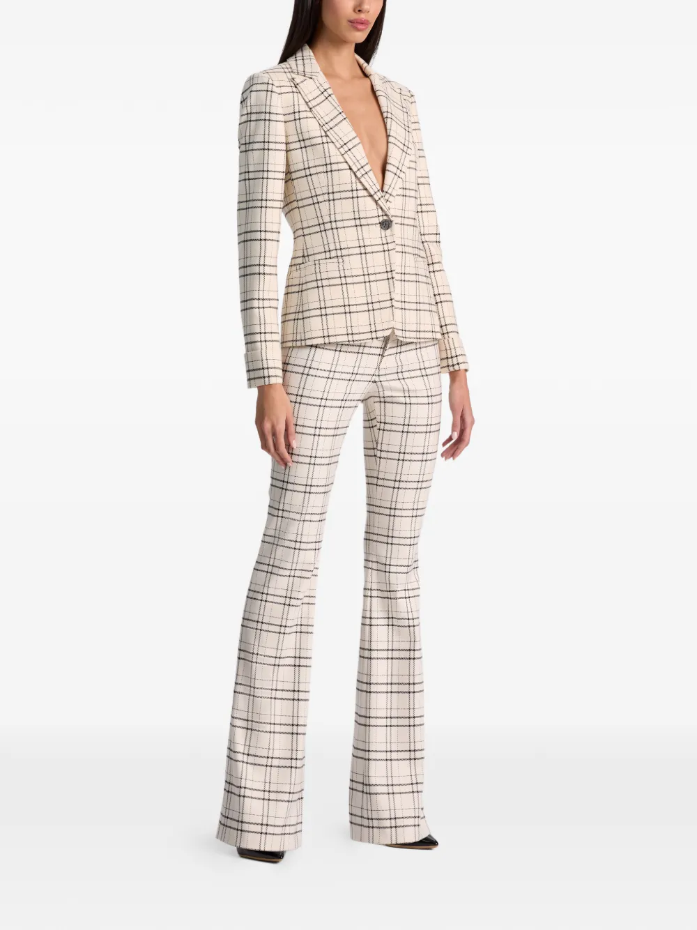  Alice + Olivia Peak-collar Plaid Blazer - Neutrals 