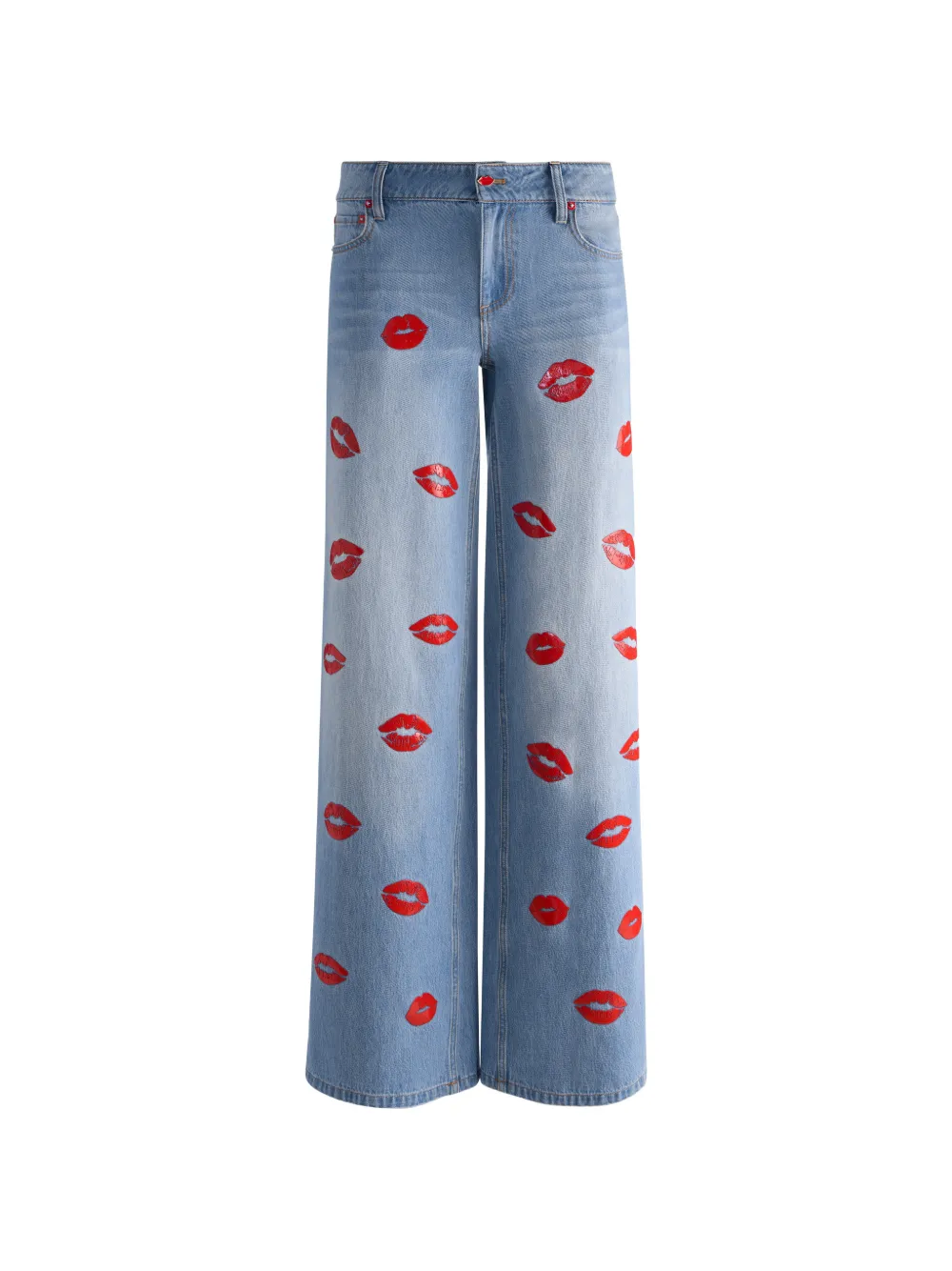 alice + olivia Amazing lips-print baggy jeans - Blau