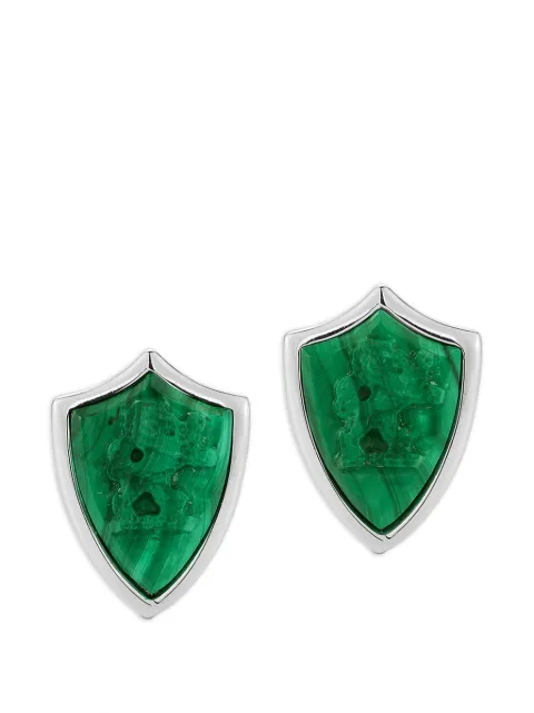 Mateo carved-lion shield malachite cufflinks