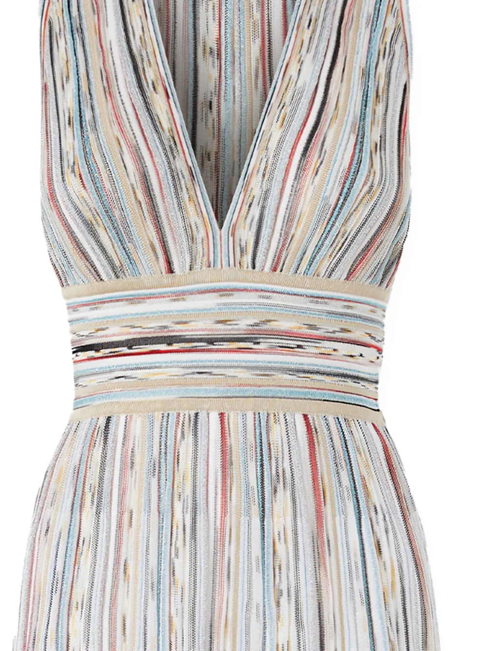 striped V-neck midi dress