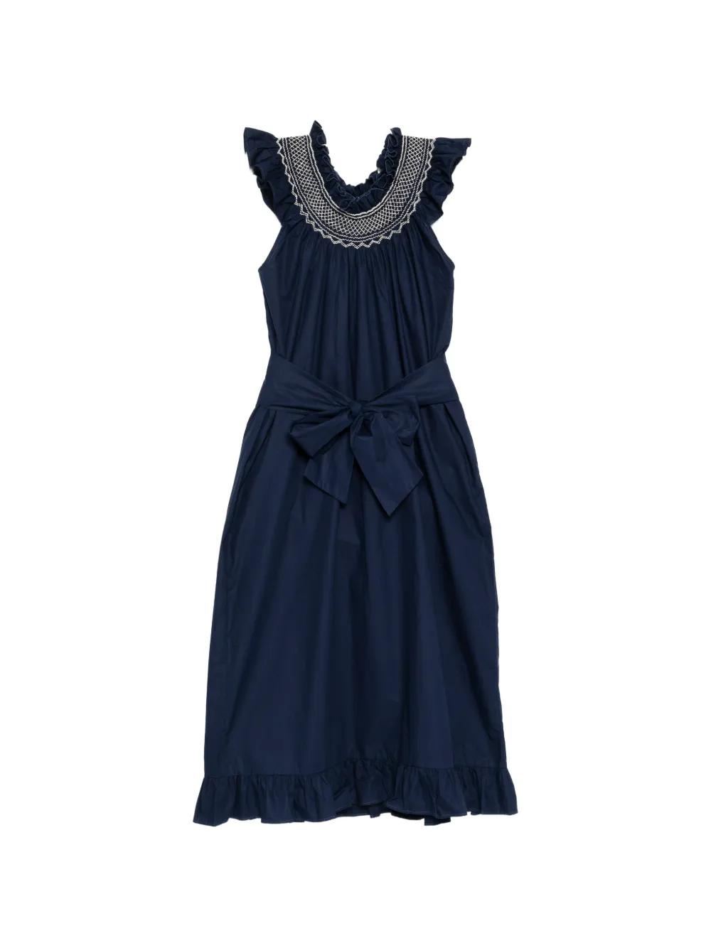 Loretta Caponi ruffled cotton midi dress - Blu