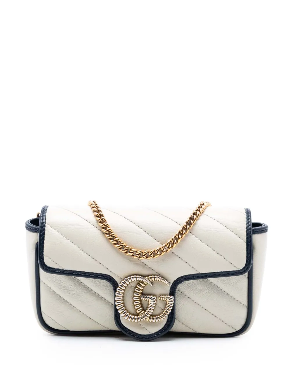 Gucci Pre-Owned 2021-2025 Super Mini GG Marmont Matelasse Leather Torchon Flap crossbody bag - Bianco