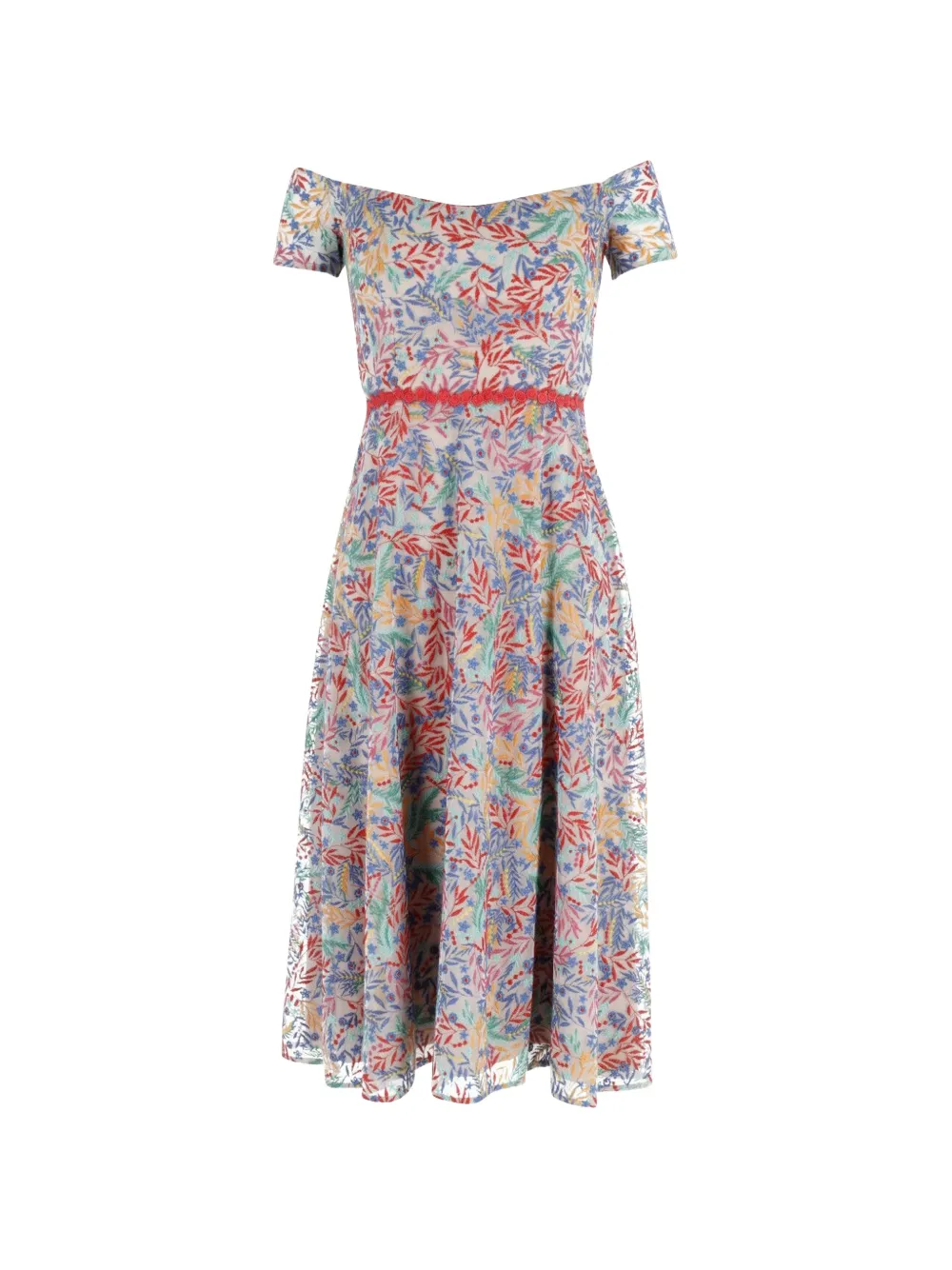 Saloni off-shoulder floral-print midi dress - Toni neutri