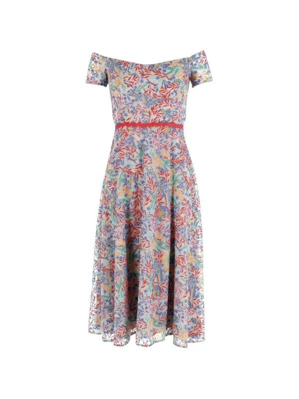 saloni off shoulder dress Selma Long Dress Polka Lemon