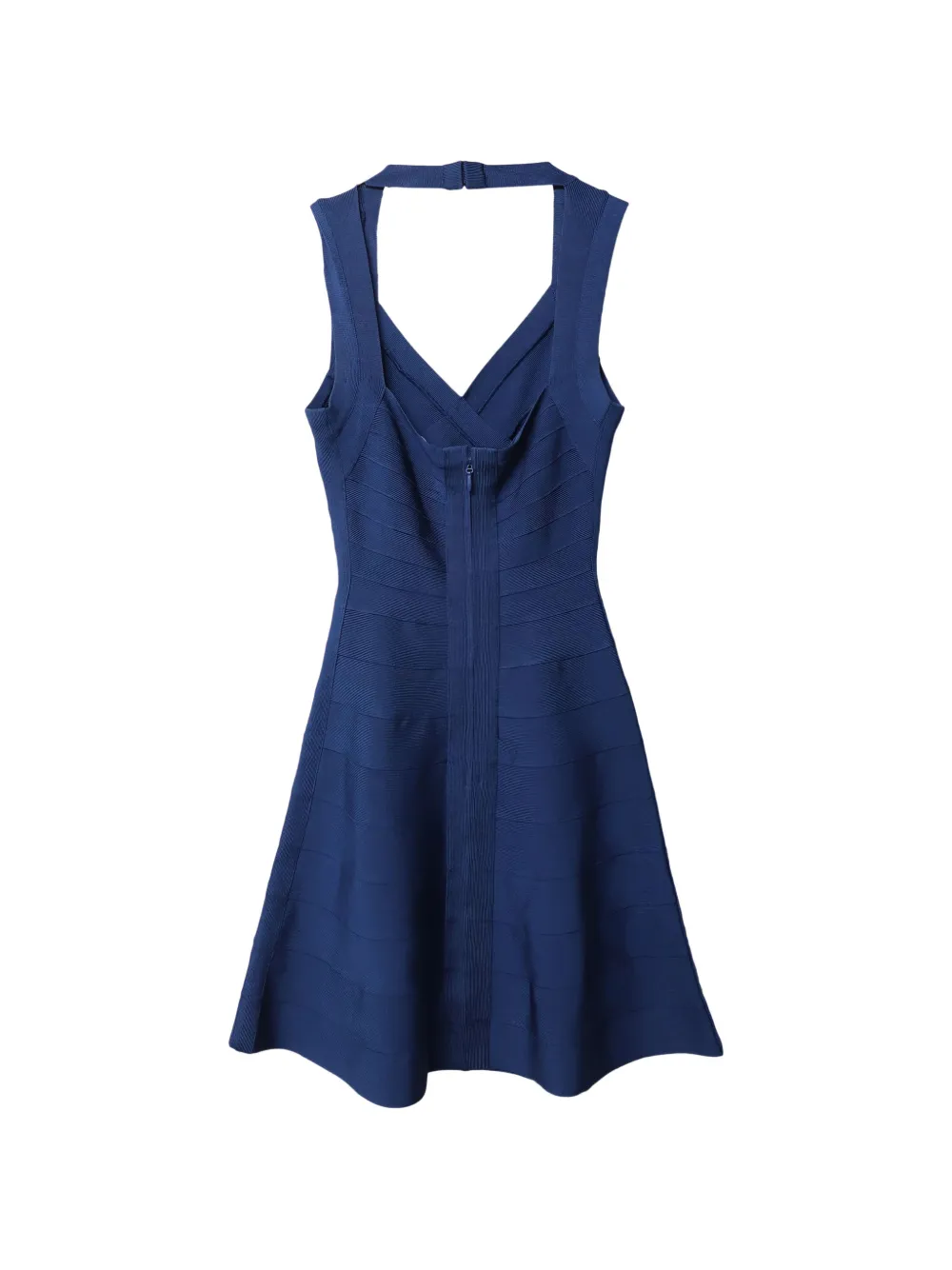herve leger blue bandage dress presented in a refined blue hue Herve Leger Women's Preloved Flared